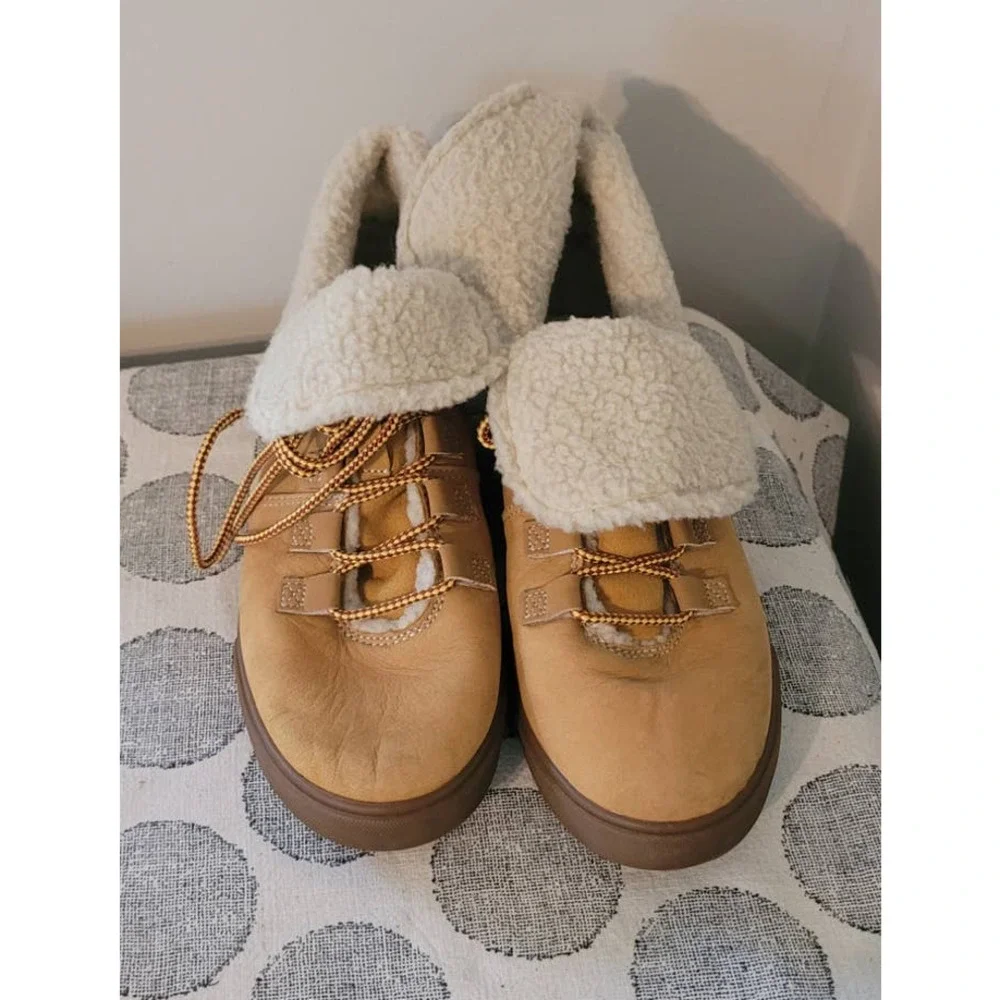 Timberland Women's Dausette Fleece Fold-Down Boots Wheat Nubuck Size 8
